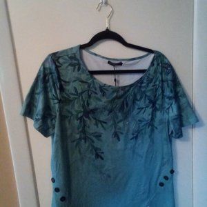 Fashion t-shirt round neck short sleeve leaf print